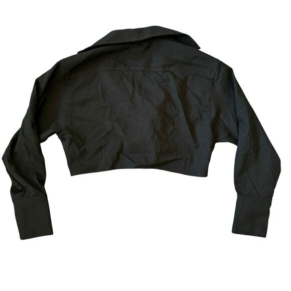 ZARA Cropped Long Sleeve Plunge Neck Blouse Black Womens size Medium - Picture 3 of 5